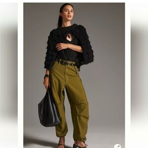 Anthropologie Maeve Fringe Sweater capelet - black